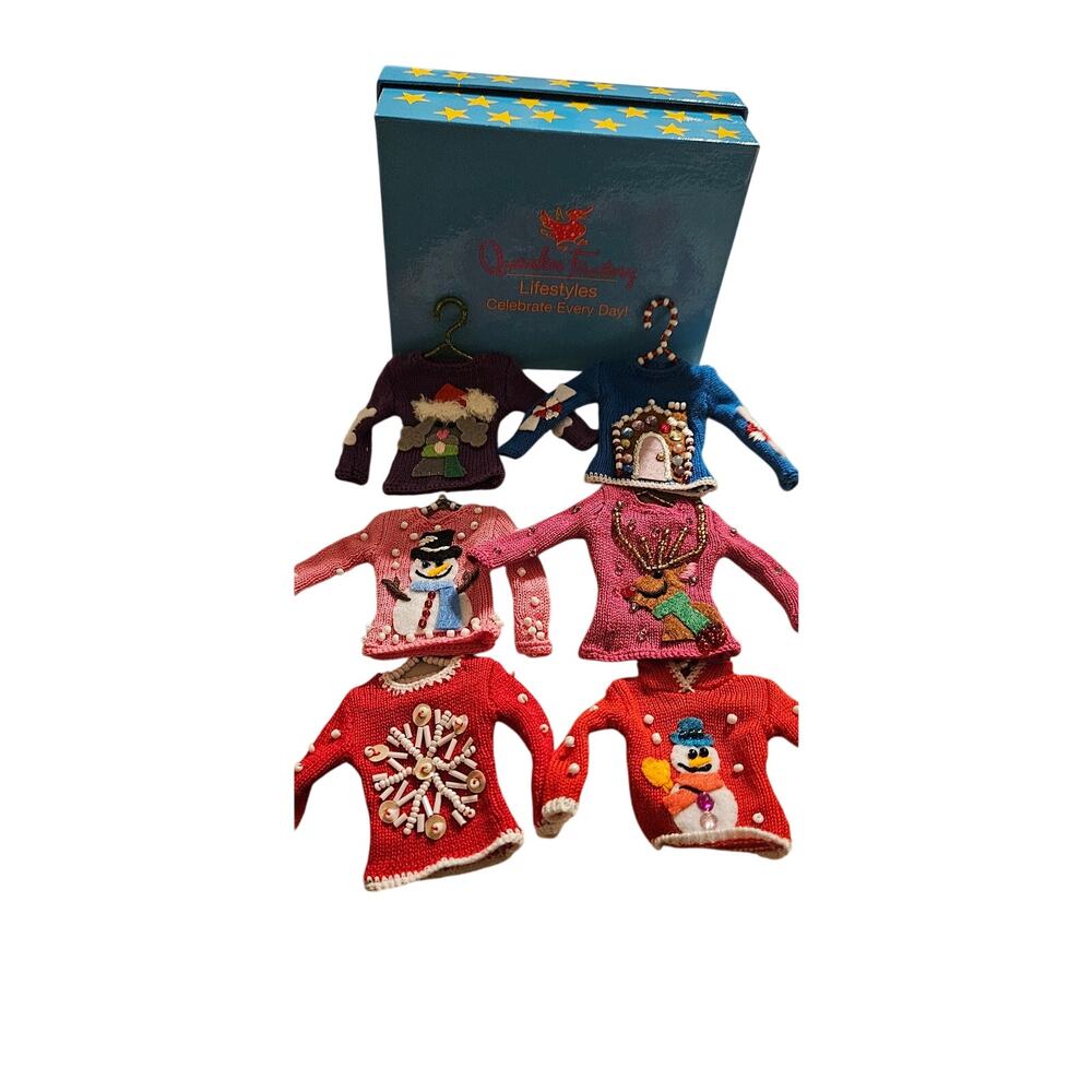 QVC Quacker Factory Miniature Beaded  Sweater Ornaments Boxed Set of 6